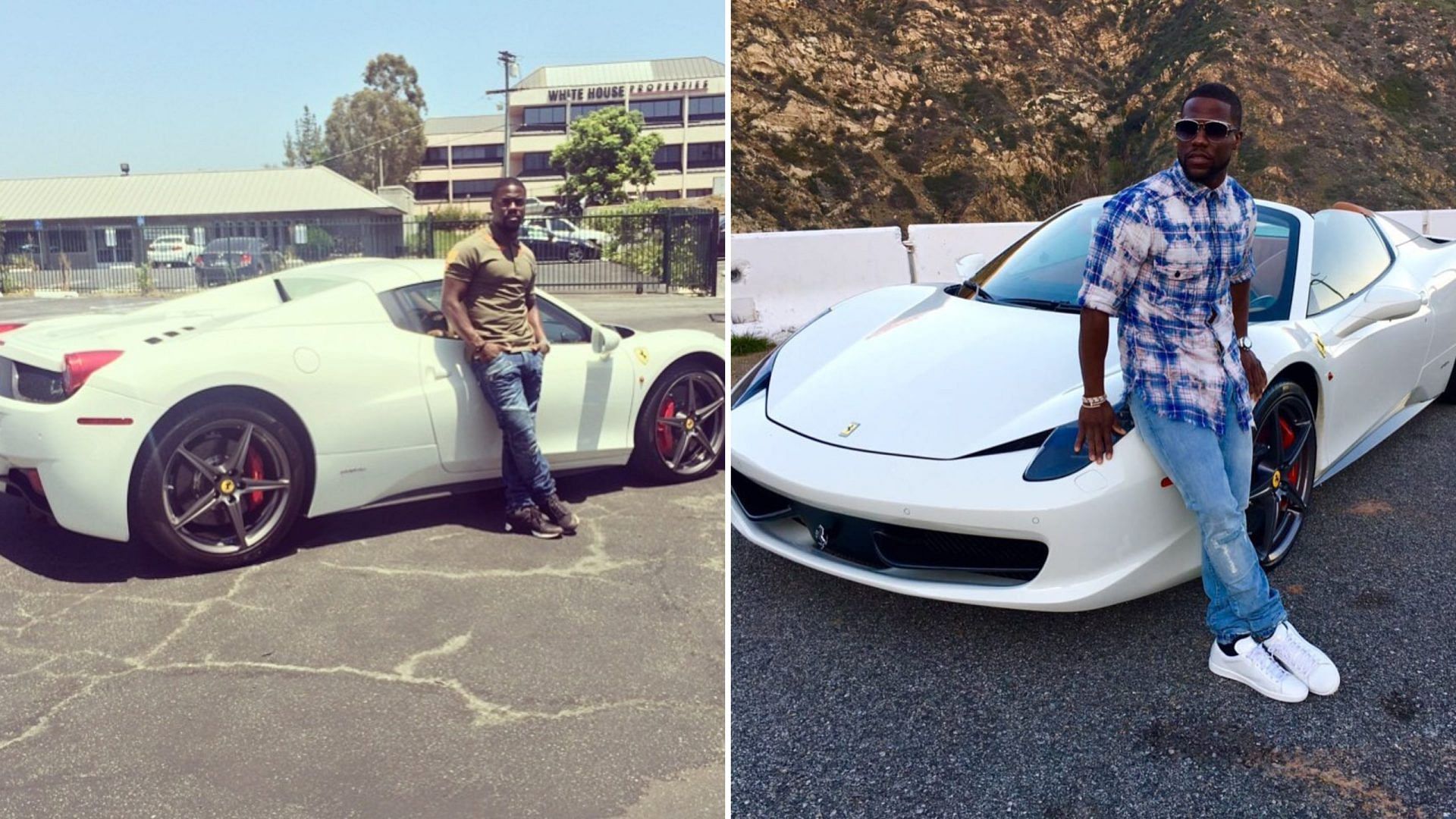 Kevin Hart with his White Ferrari 458 Spyder