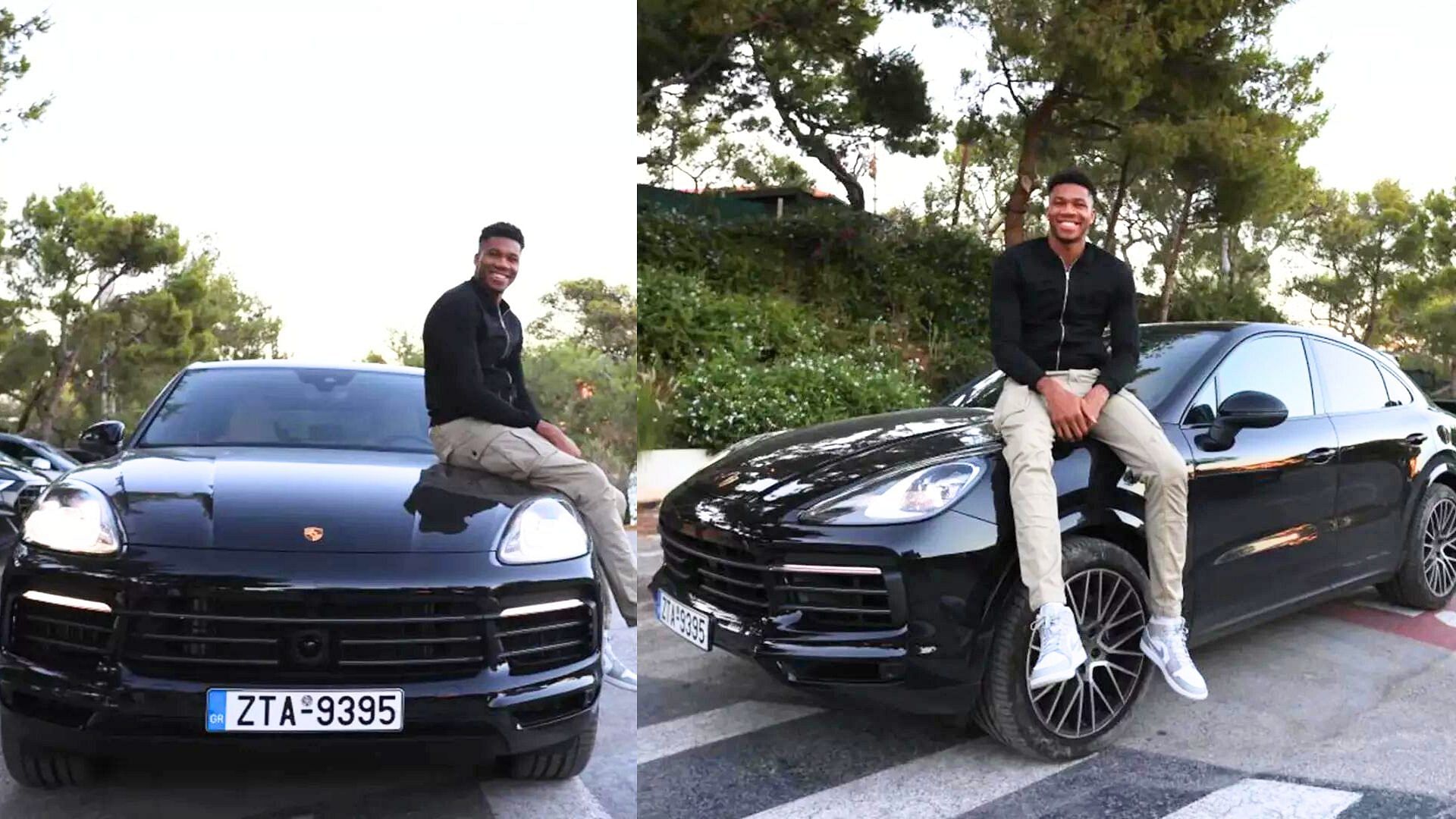 Giannis Antetokounmpo With a Black Porsche Cayenne Coupe SUV in Greece