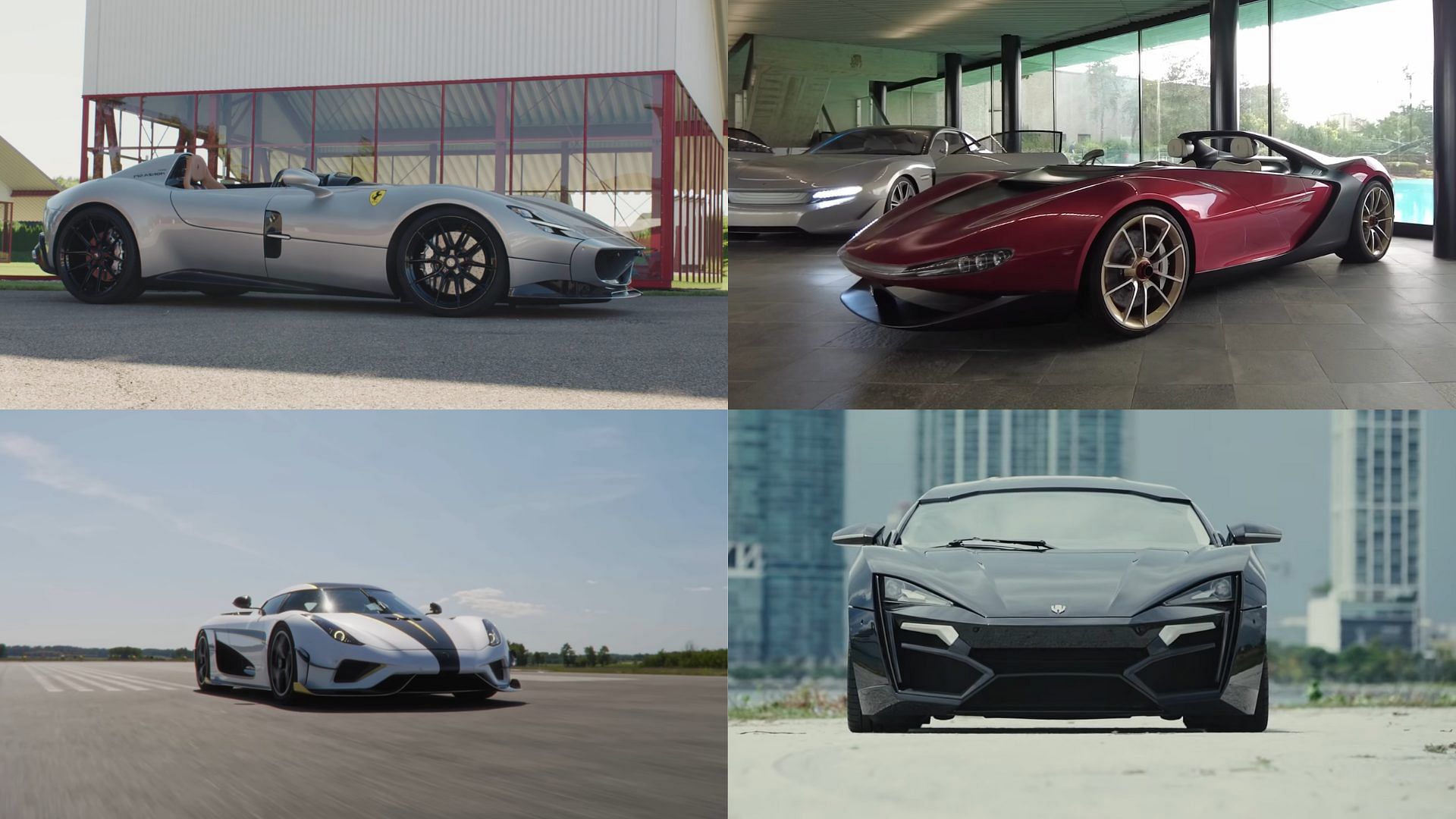 Ferrari Monza SP1, Koenigsegg Regera, Ferrari Sergio Pininfarina, and Lykan Hypersport of Bernard Arnault