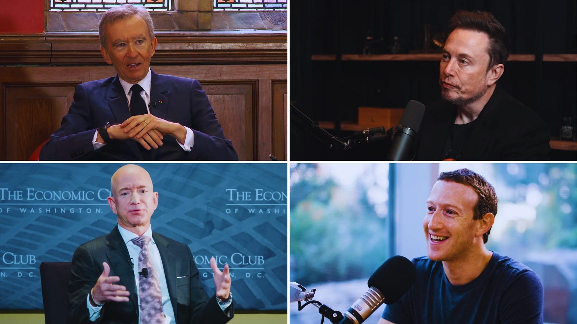 Elon Musk, Bernard Arnault, Jeff Bezos and Mark Zuckerberg