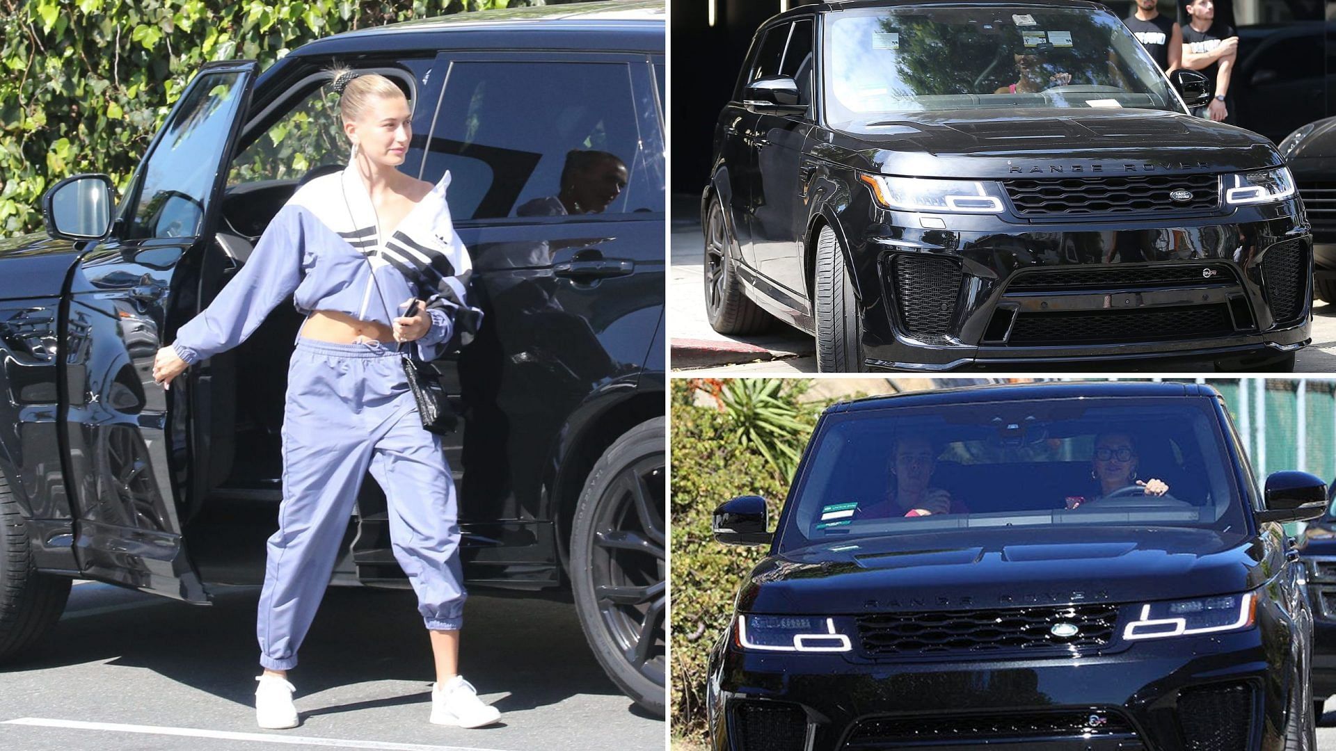 Hailey Bieber driving her Land Rover Range Rover Sport SVR