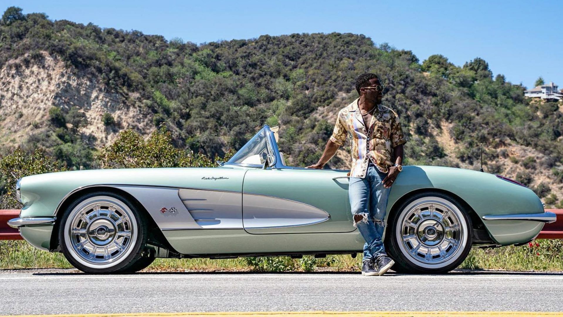 Kevin Hart with his 1959 Chevrolet Corvette Convertible