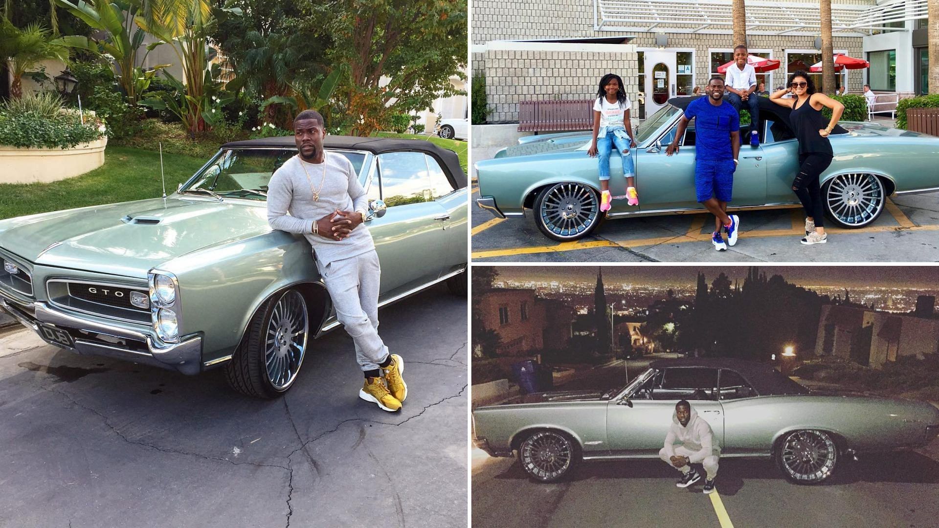Kevin Hart and his family with his 1966 Pontiac GTO