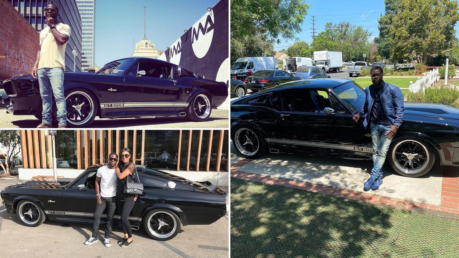 Kevin Hart and his wife with his Ford Mustang Shelby GT500E