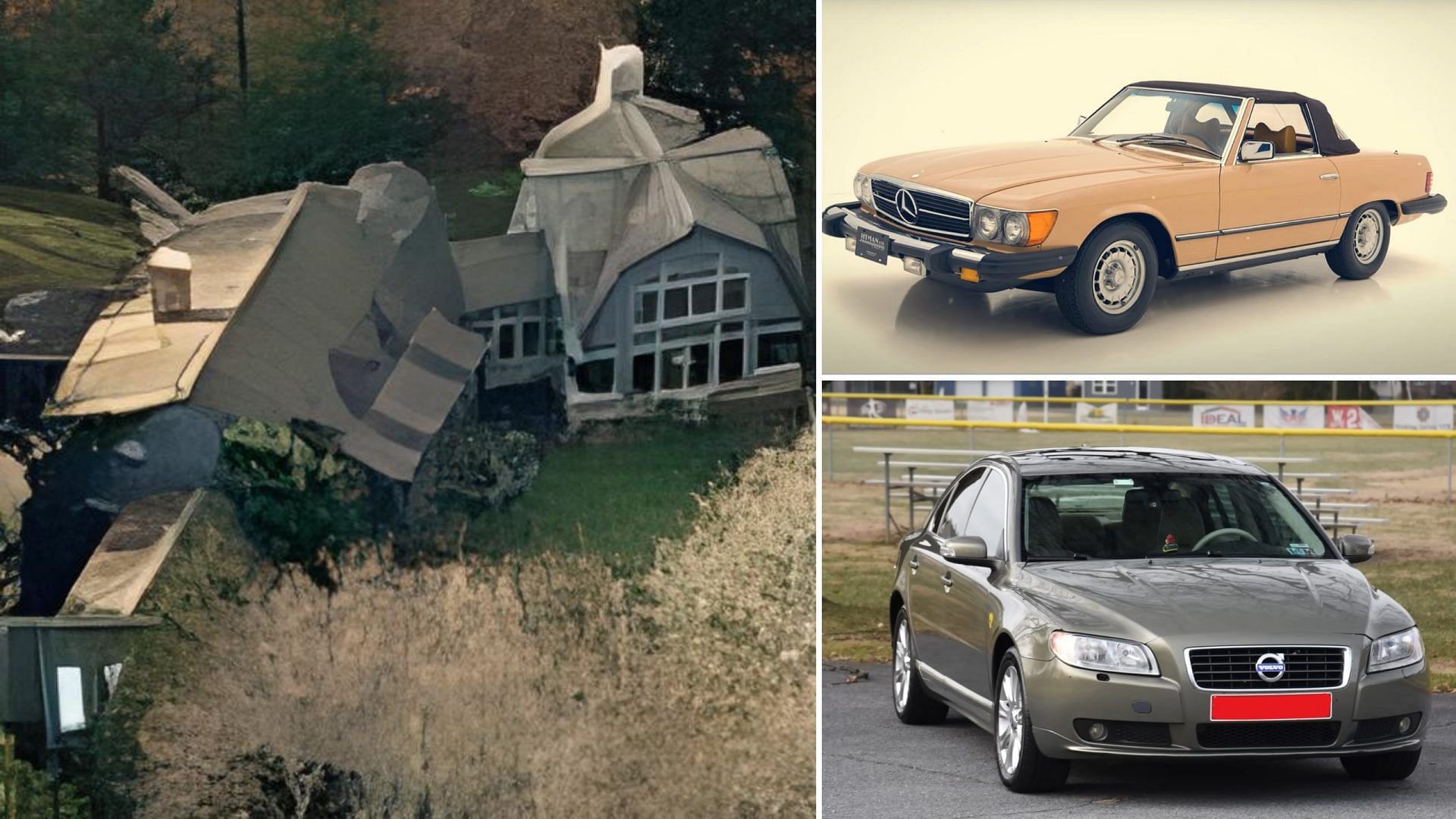 Christopher Walken's Connecticut house and his Mercedes 450 SL and Volvo S80