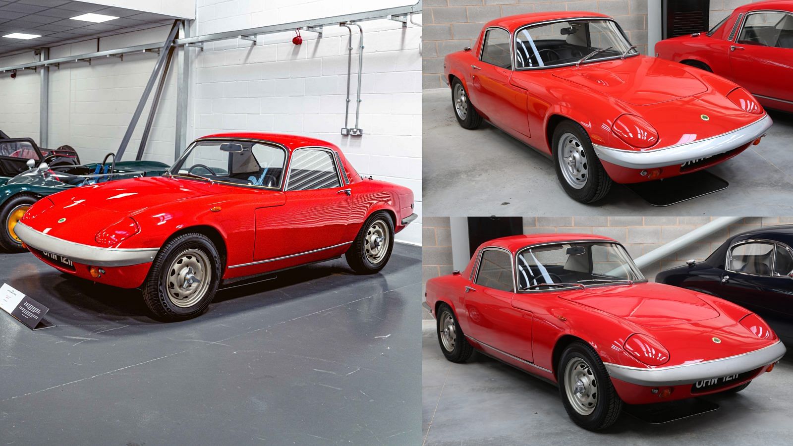 A collage of Gordon Murray's red Lotus Elan