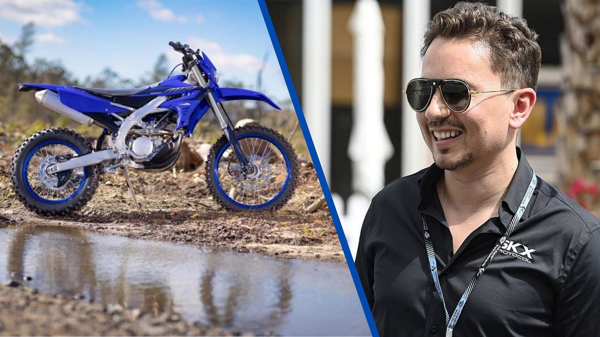 A collage of Jorge Lorenzo and a blue Yamaha WR250F.