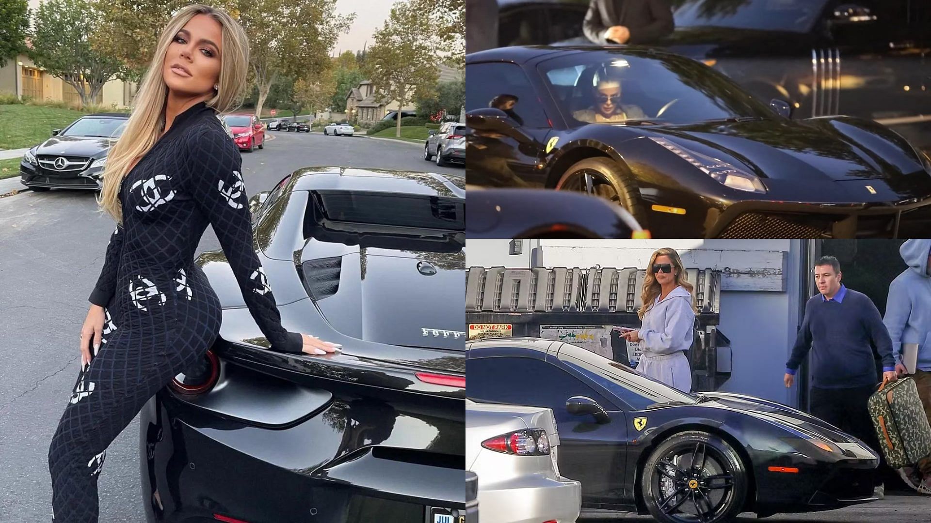 Khloe Kardashian with her black Ferrari 488 Spider