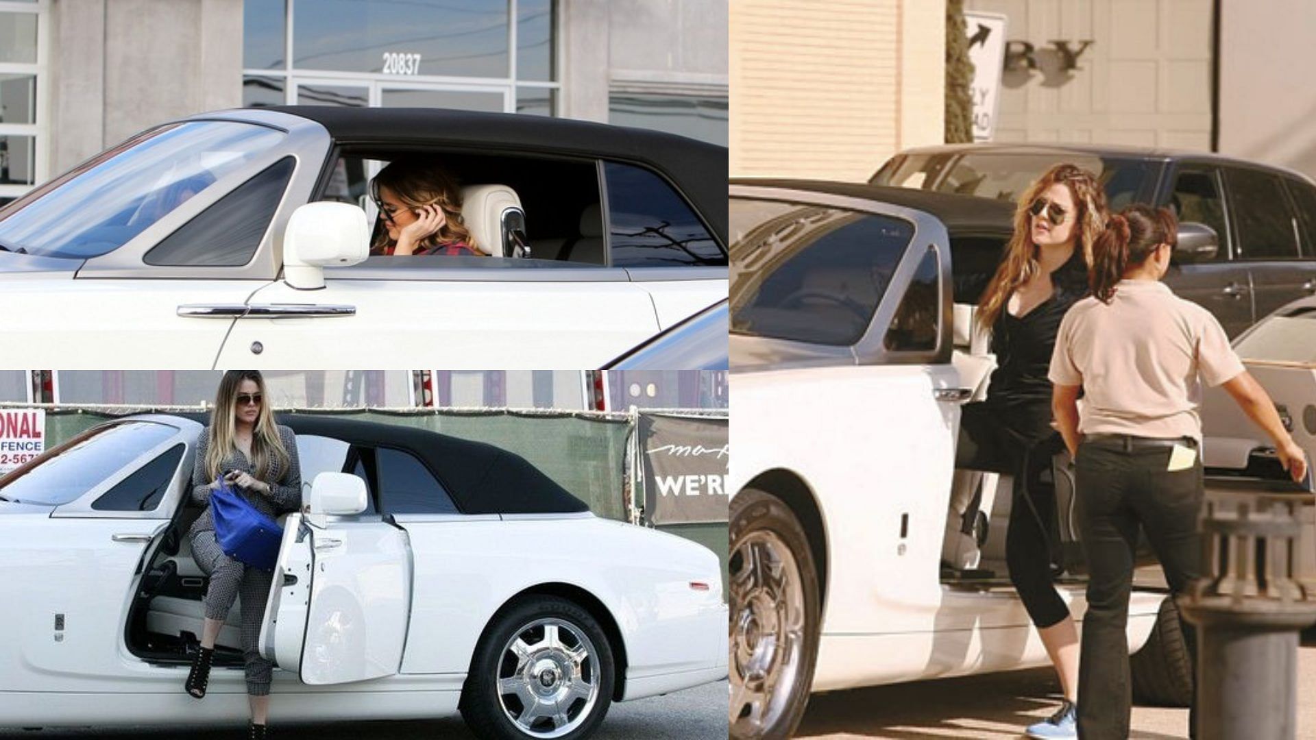 Khloe Kardashian with her white Rolls Royce Phantom Drophead