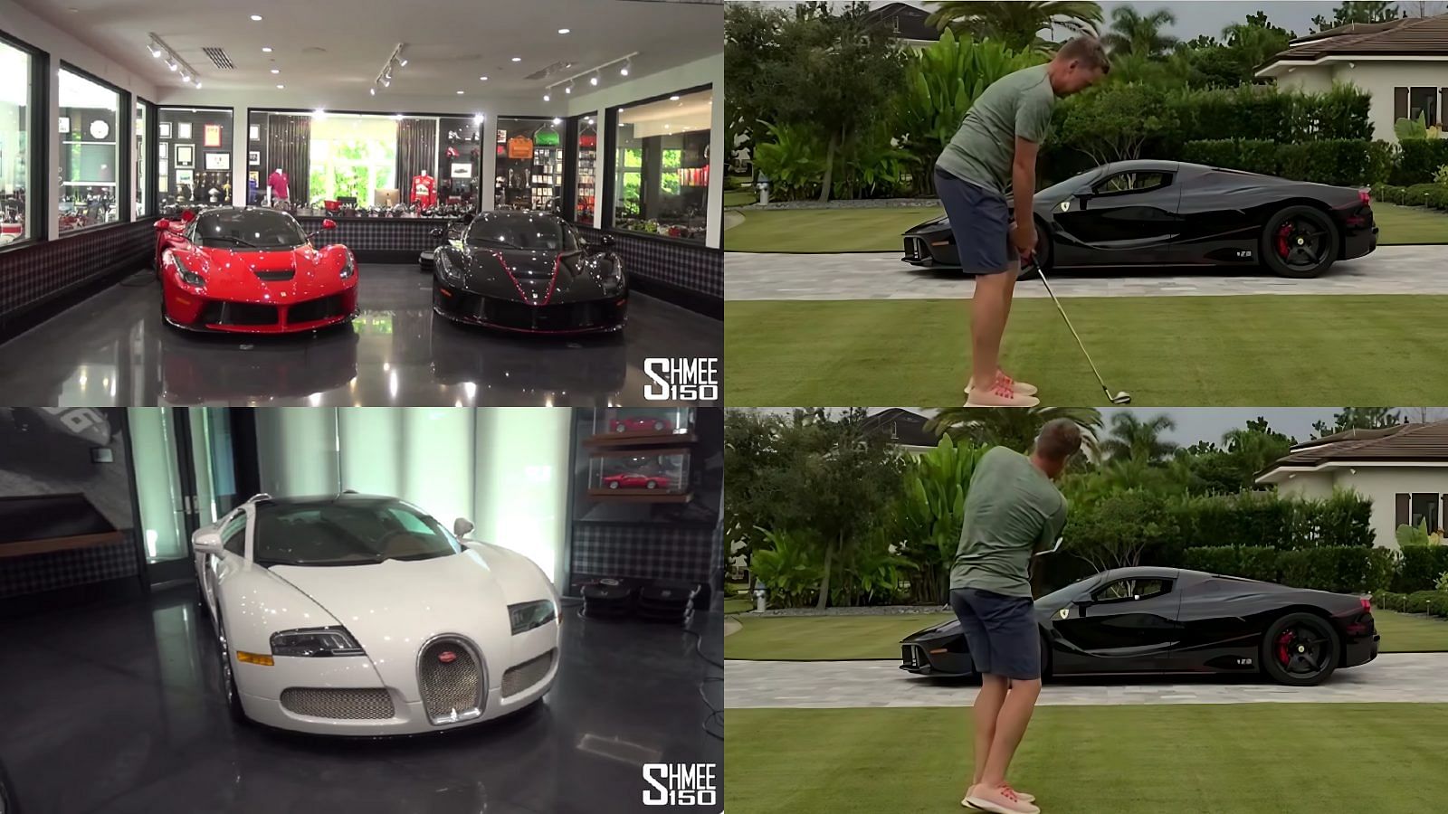 Collage of Ian Poulter with Two Ferrari LaFerrari's and Bugatti Veyron