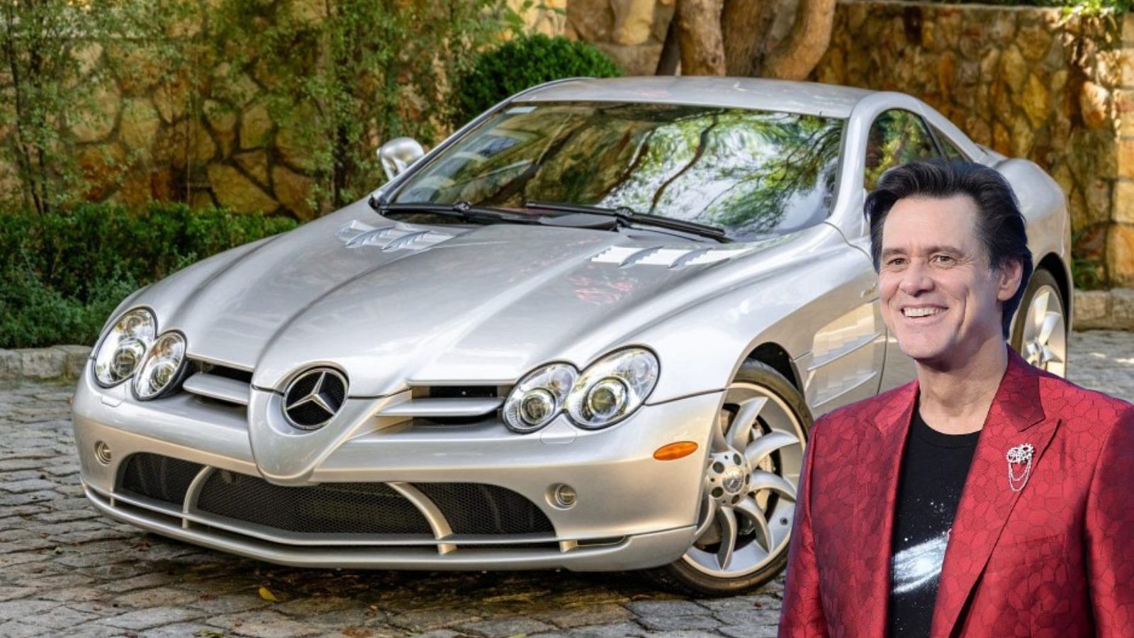 Jim Carrey's cutout with a silver Mercedes-Benz SLR McLaren