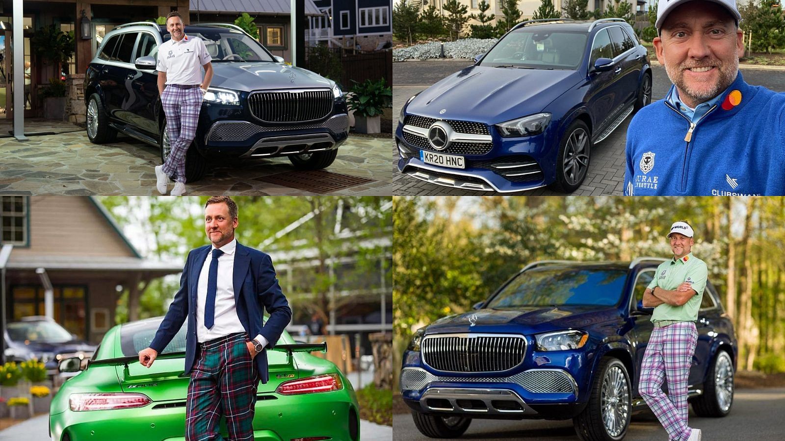 Collage of Ian Poulter with his green Mercedes Benz AMG GT 63 S 