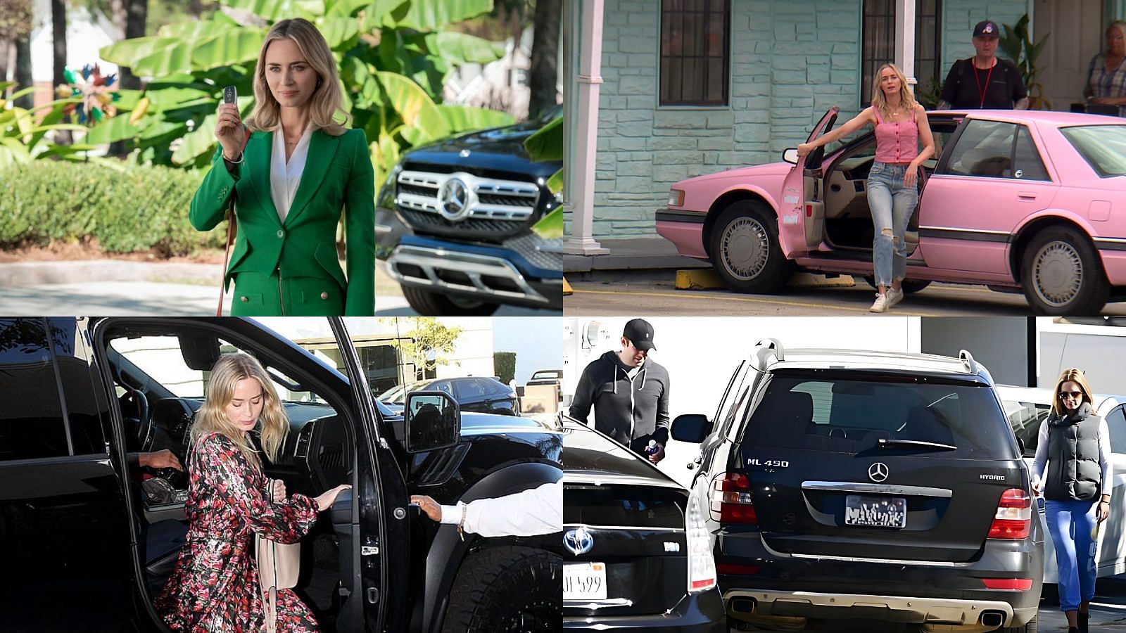 Emily Blunt with various cars including the Mercedes-Benz ML 450 Hybrid SUV