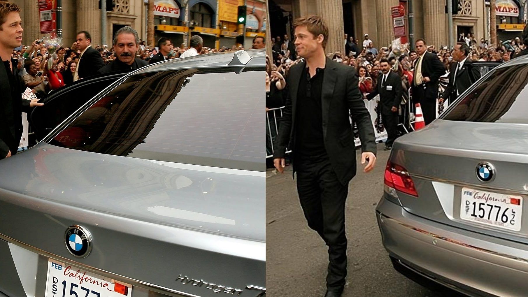 Brad Pitt attending his film's world Premier in his BMW Hydrogen 7