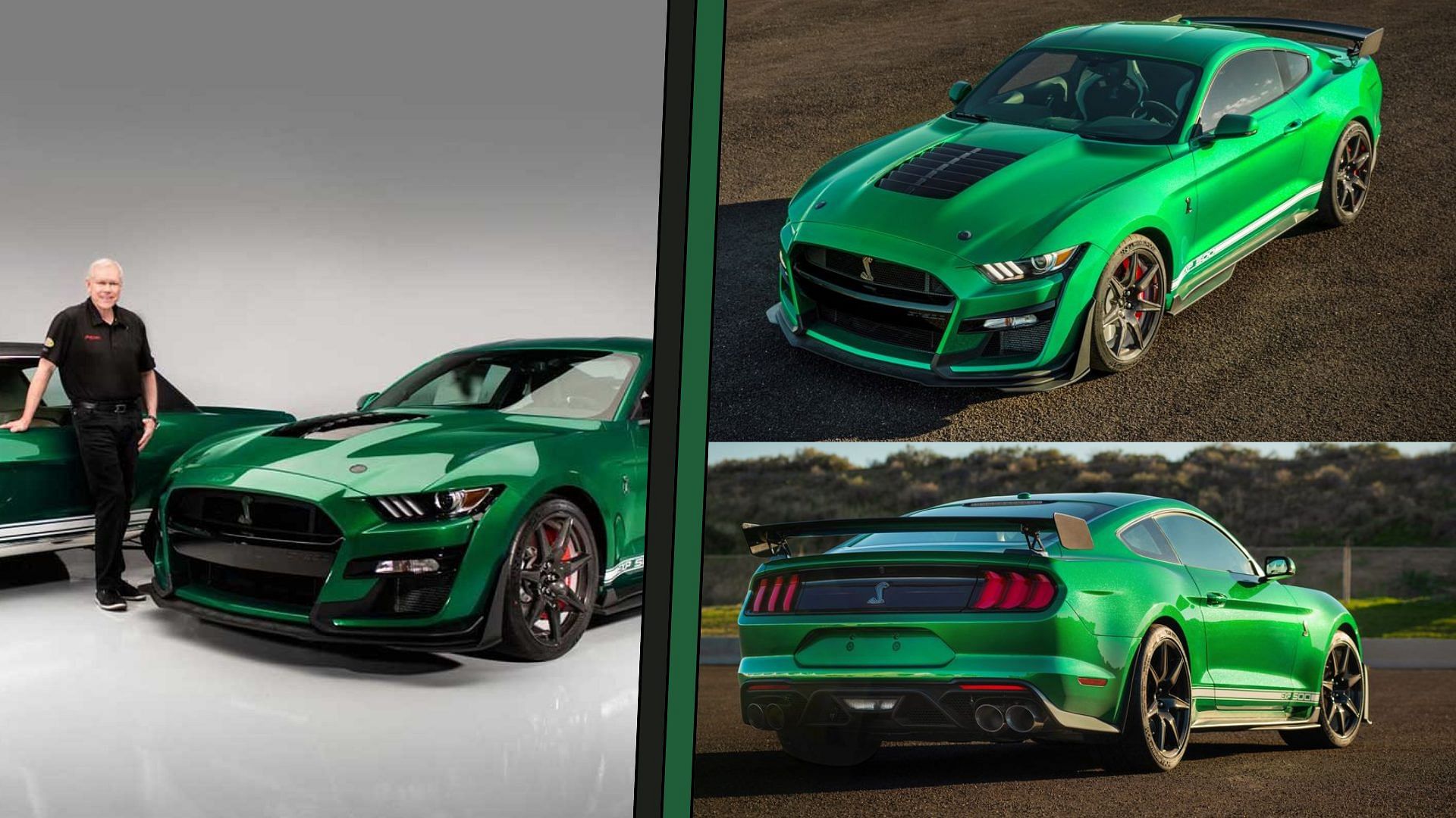 Collage of Craig Jackson with his green 2020 Shelby GT500 Vin0001