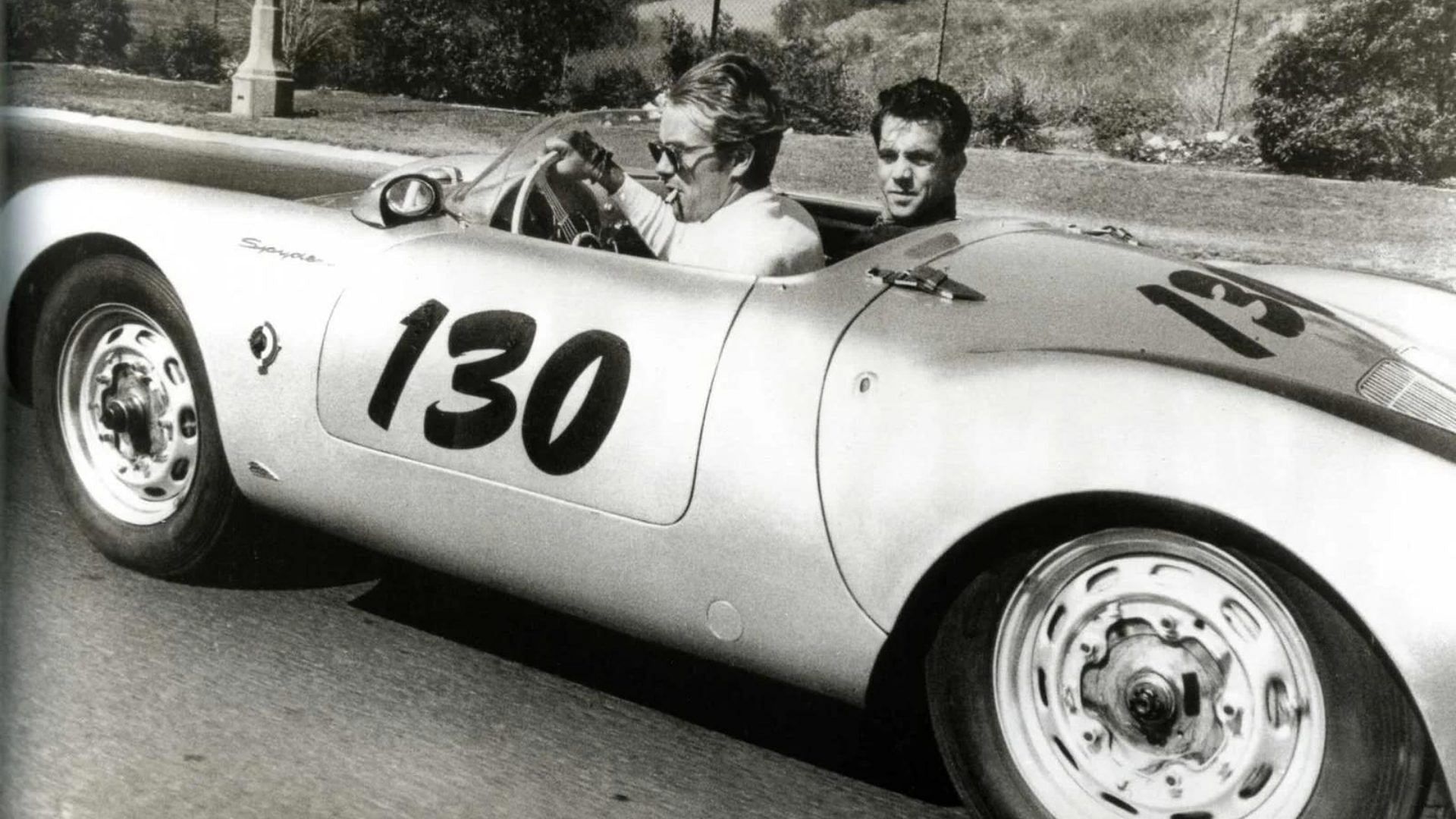 James Dean driving his 1955 Porsche 550 Spyder