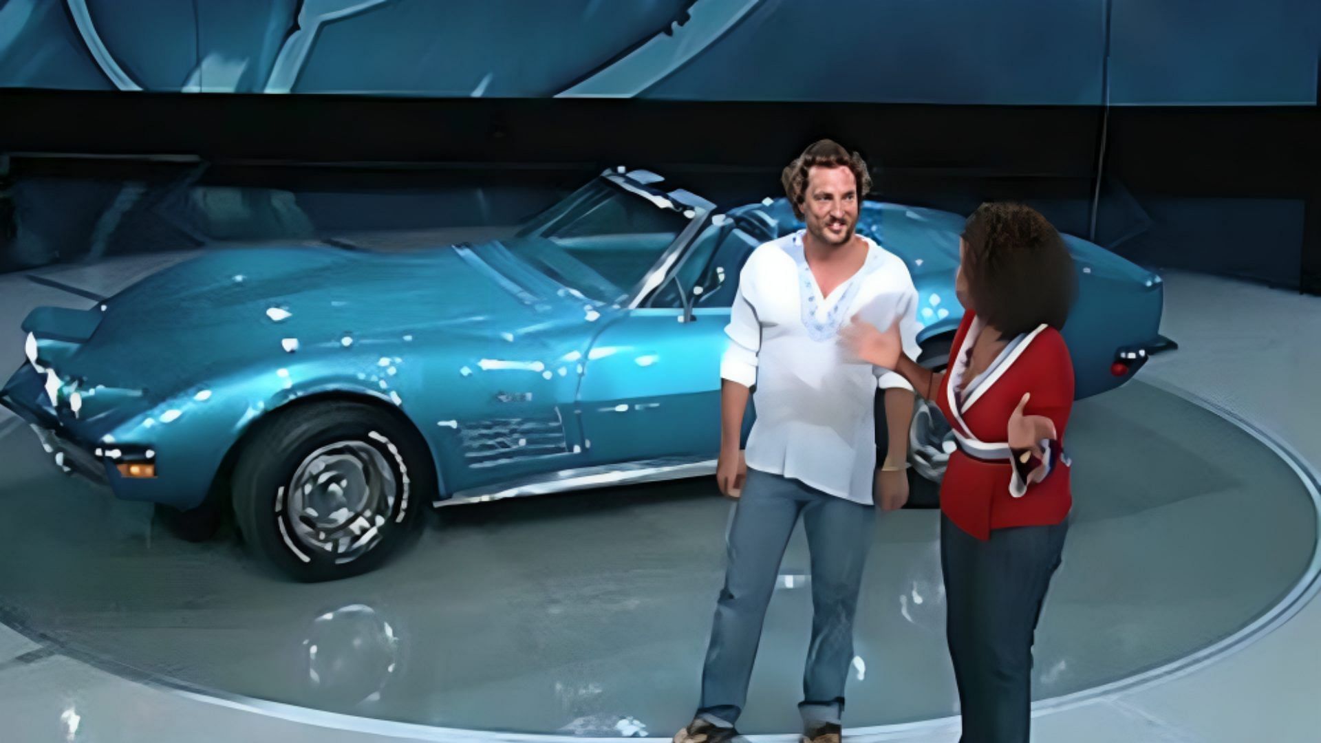 Matthew McConaughey beside his 1972 Chevrolet Corvette Stingray and Oprah Winfrey