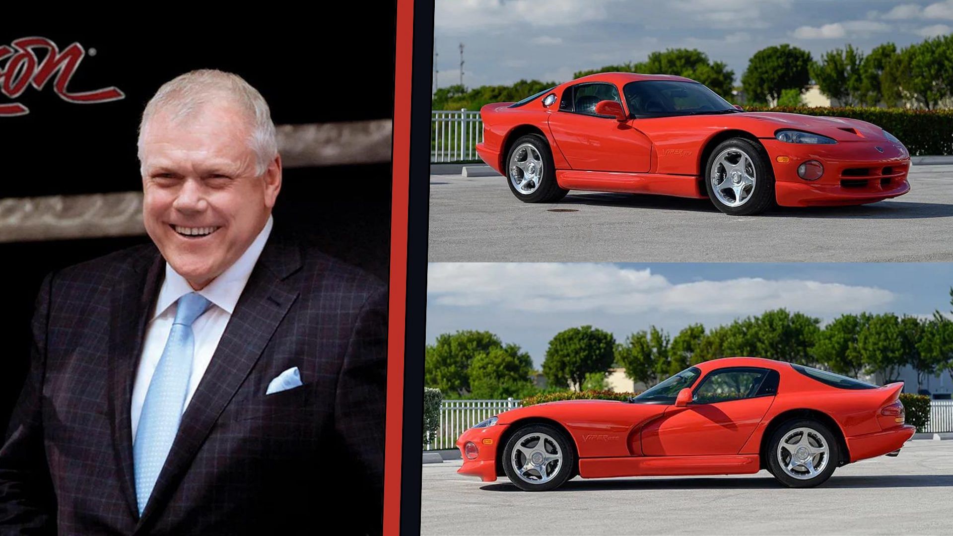 Collage of Craig Jackson and his red 1997 Dodge Viper