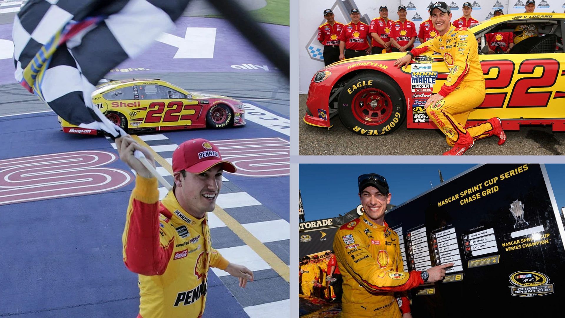 Joey Logano and his 2016 Ford Mustang No. 22 Race Car after locking 4th position in the 2016 Monster Energy NASCAR Cup Series Can-Am 500 at ISM Raceway in Phoenix. 