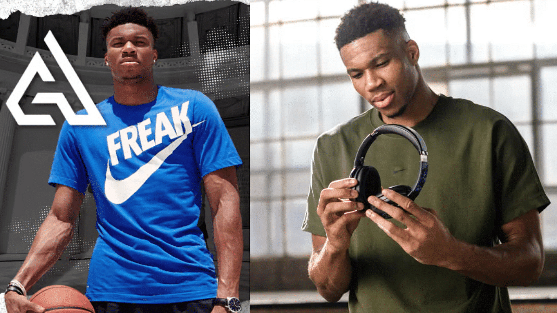 Giannis Antetokounmpo with Nike and JBL products