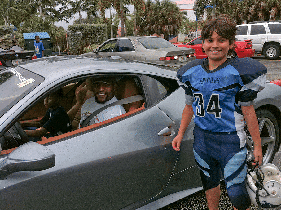 Ray Lewis in his Ferrari 458 Italia Coupe