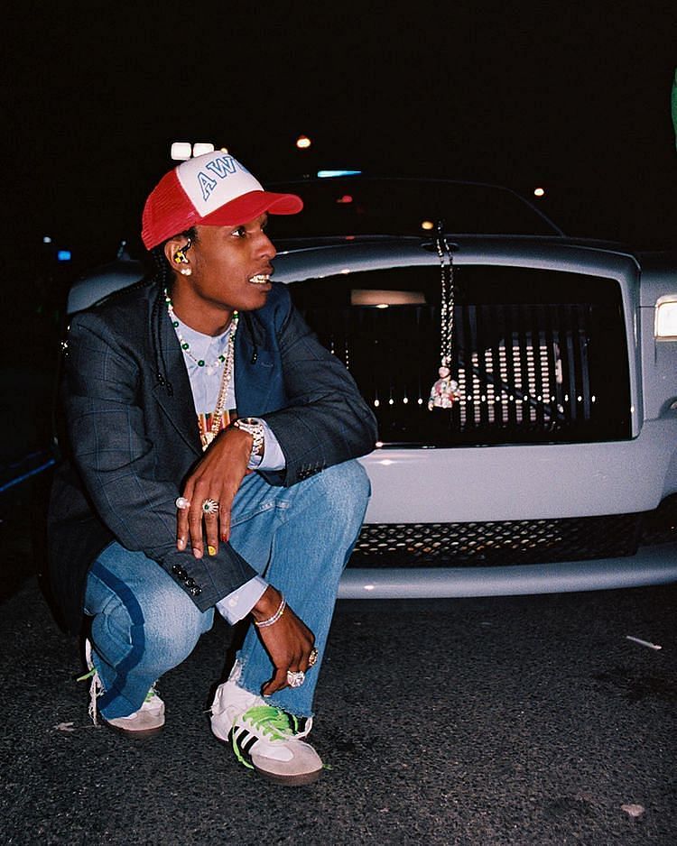 ASAP Rocky with his white Rolls Royce Ghost