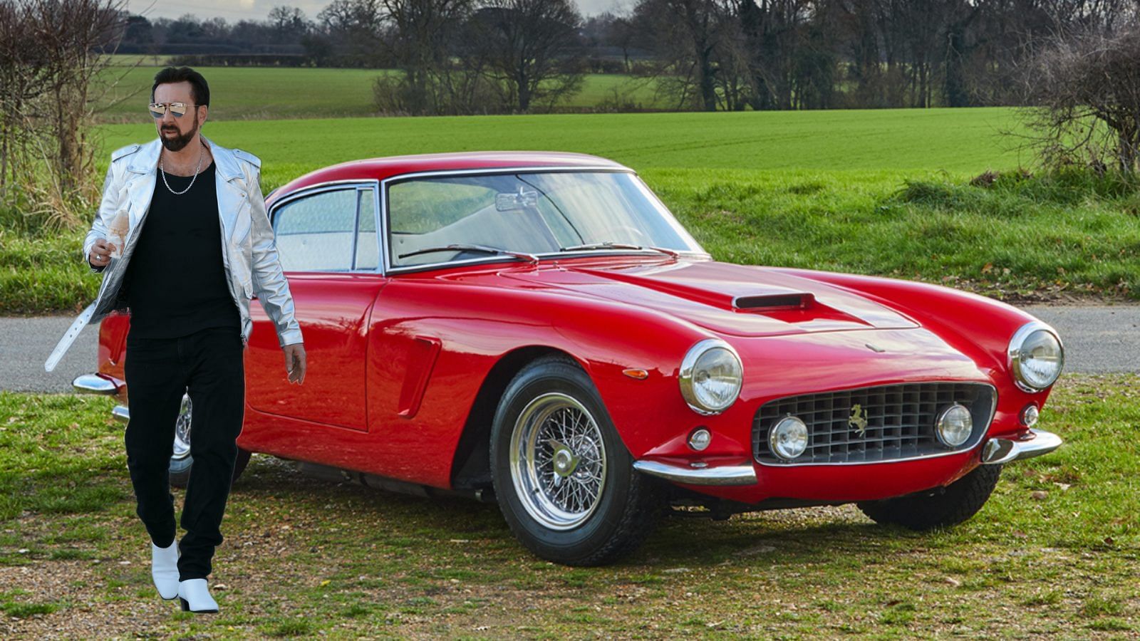 Nicolas Cage with a red 1963 FERRARI 250 GT SWB BERLINETTA