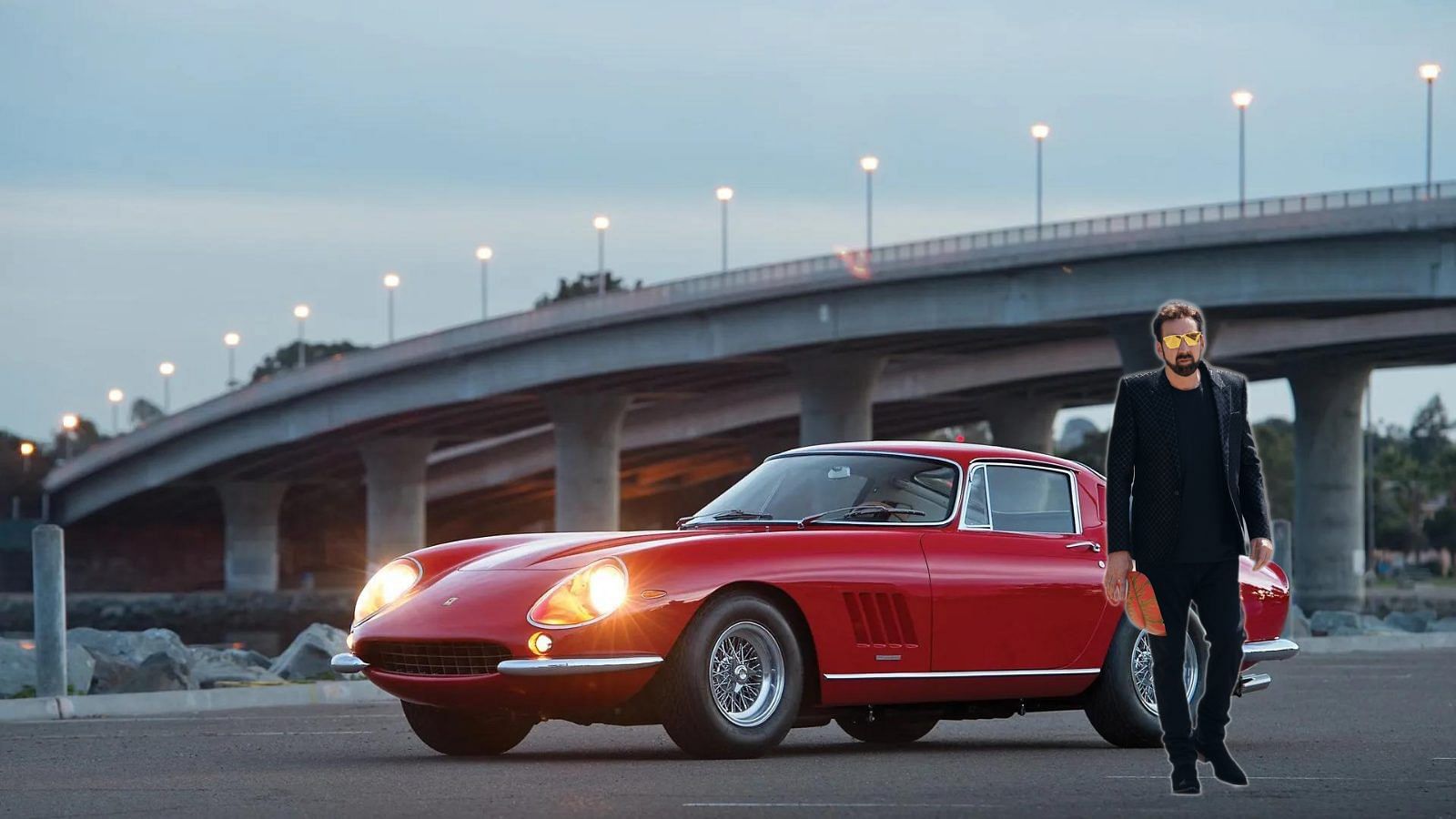 Nicolas Cage with a red 1967 Ferrari 275 GTB/4