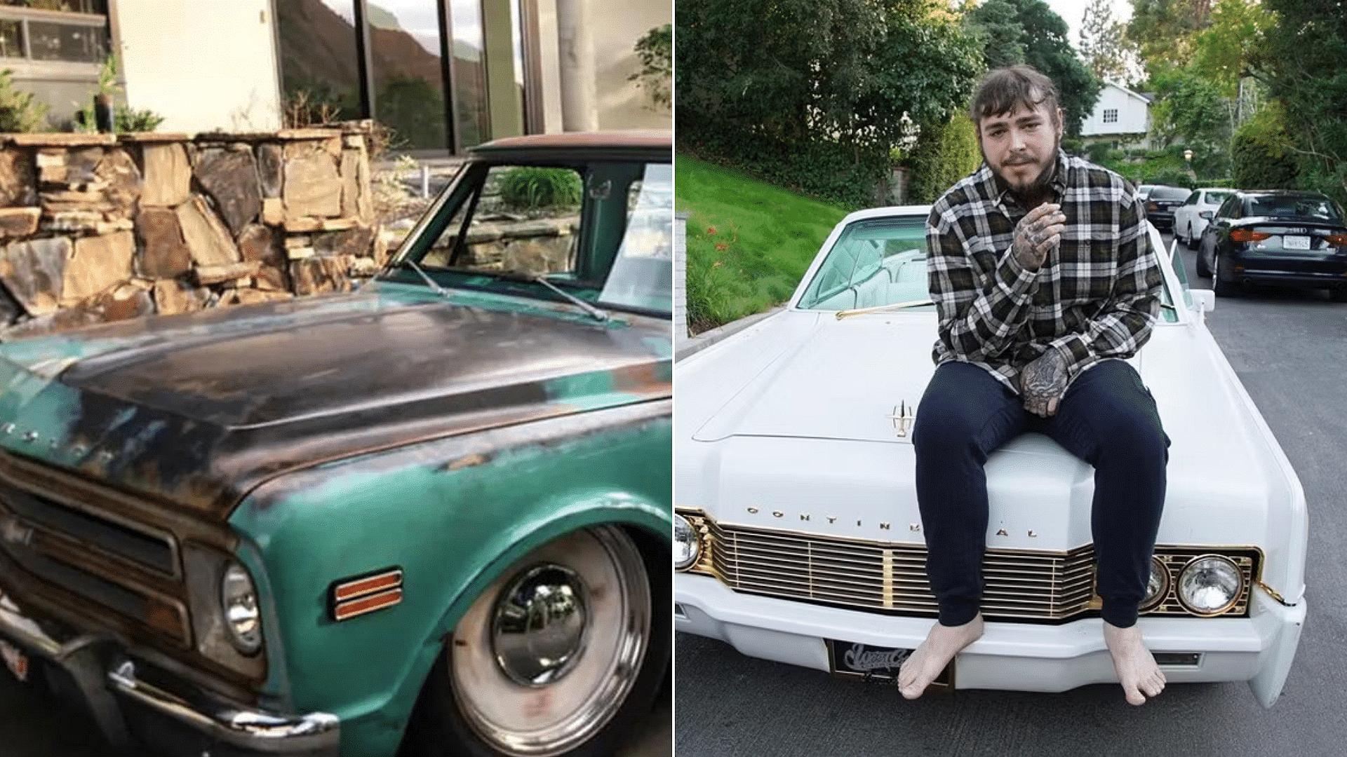 Post Malone with his Lincoln Continental and Chevrolet C10 Pickup truck