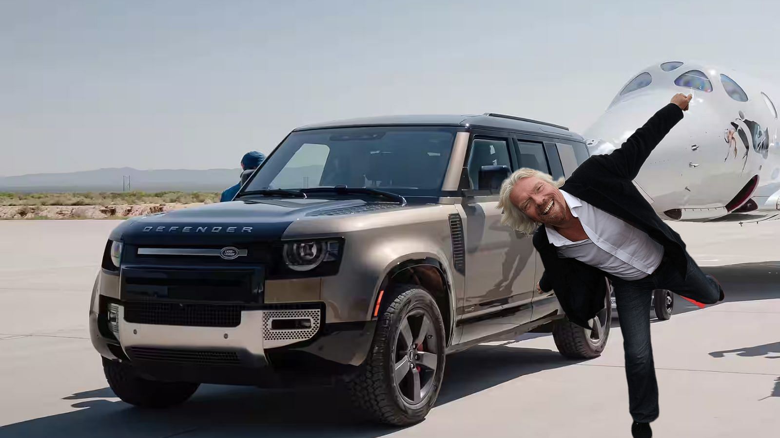 Richard Branson with Land Rover Defender