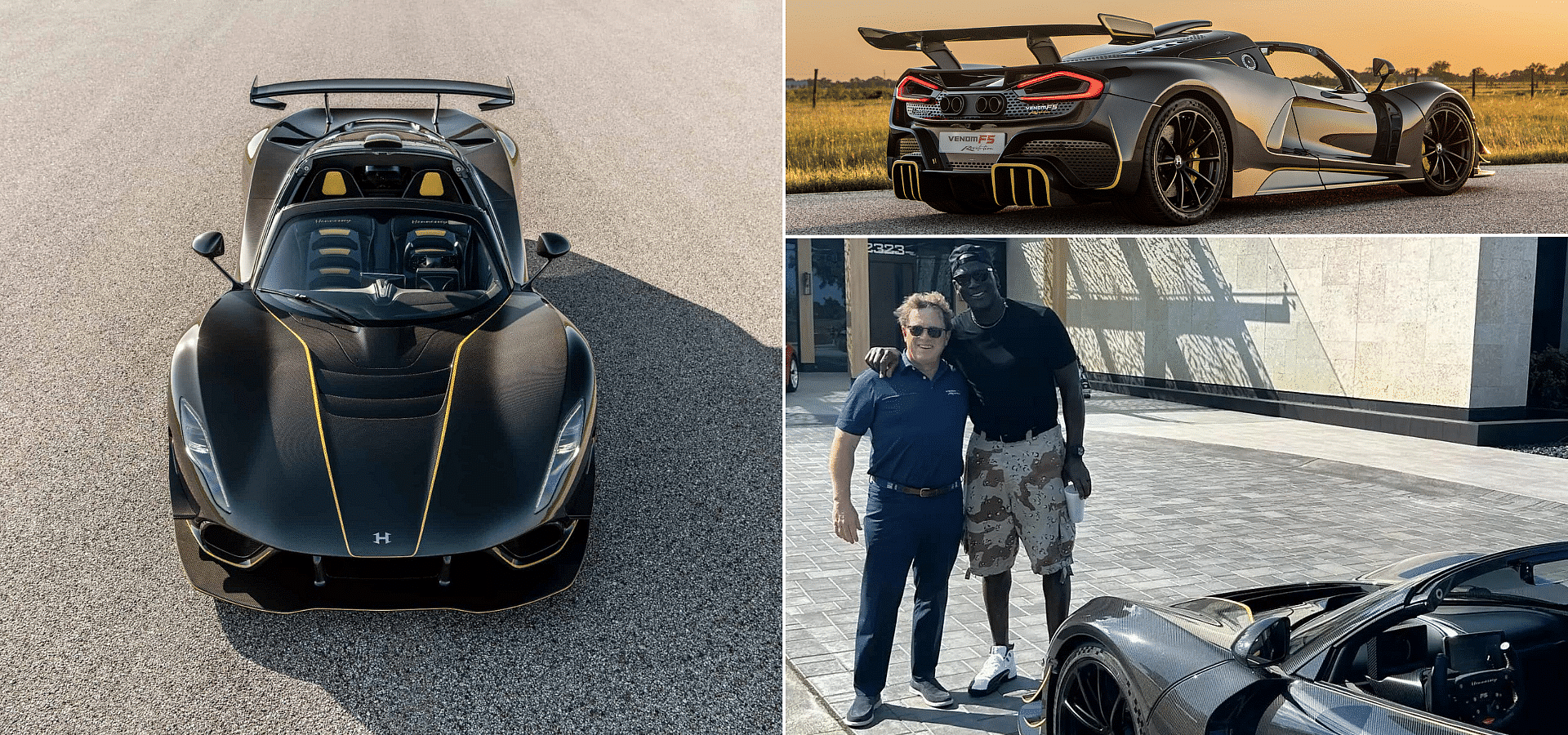 Michael Jordan's with his 2023 Hennessey Venom F5 Roadster - Blue - Front and Side profile